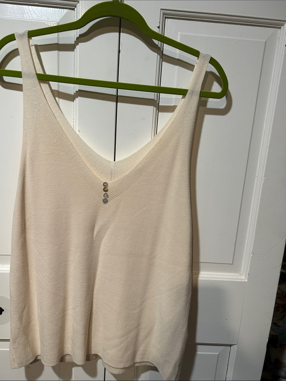 ESQUALO Cream V-Neck Knit Tank with Button Detail